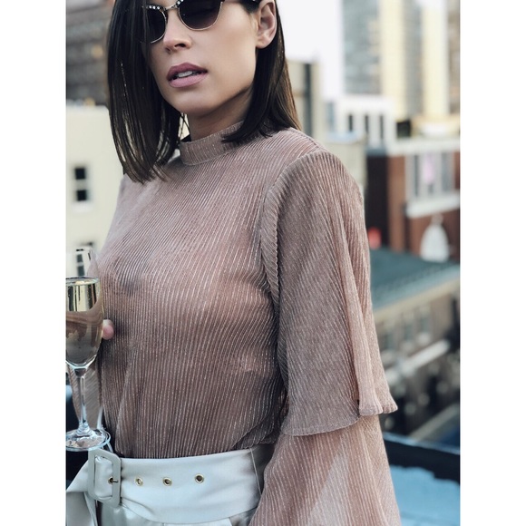 Tops - 🆕Mara Sheer Rose Gold Bell Sleeve Top